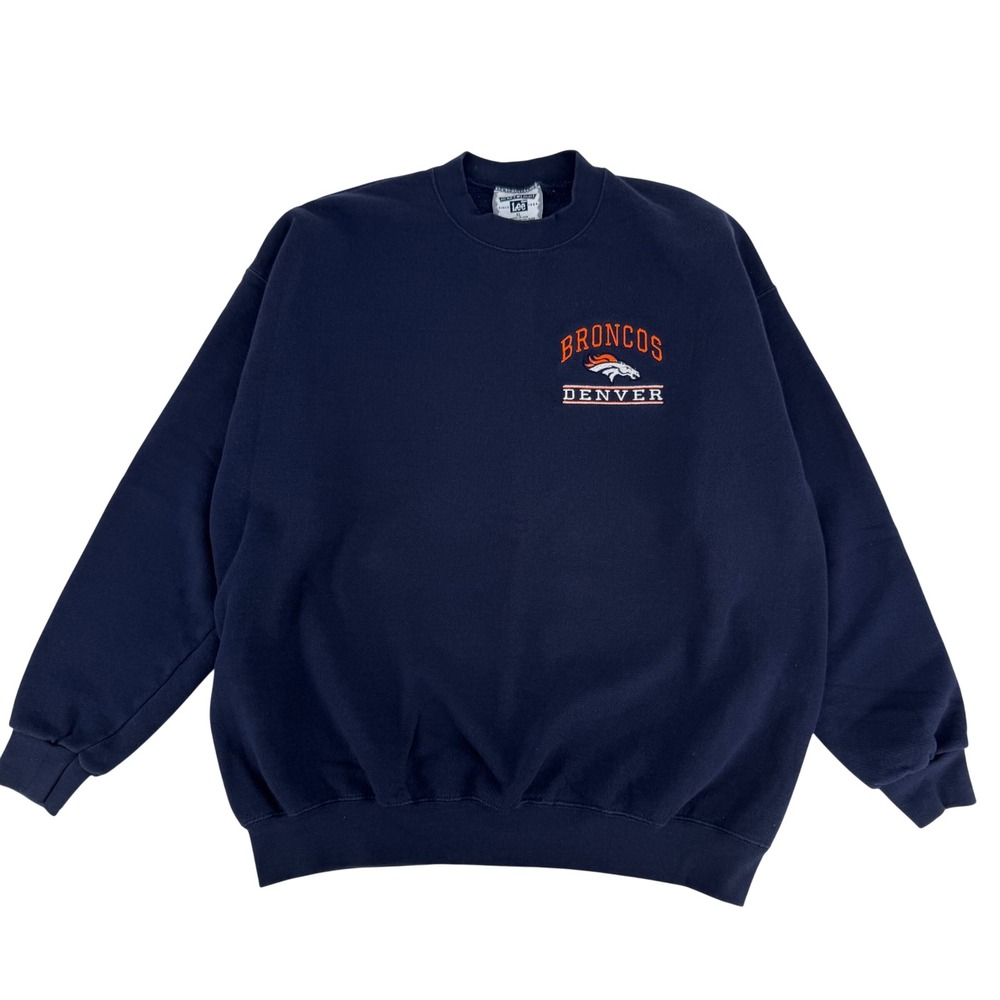 Vintage 90s Lee Heavyweight Denver Broncos Navy Blue Sweatshirt XL Made in USA